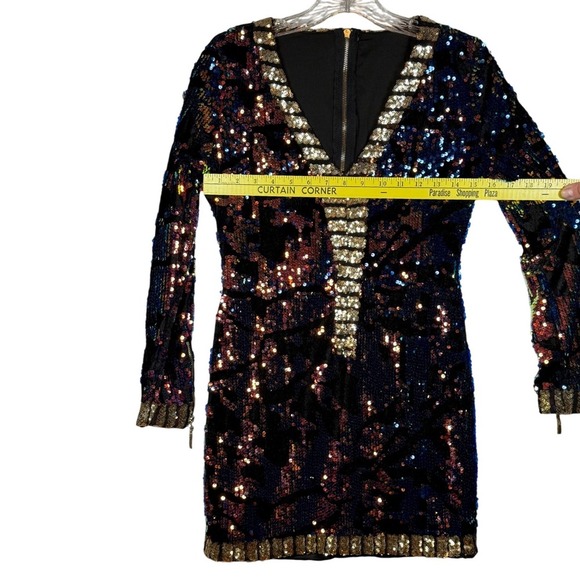 Atxyxta All Over Sequins Long Sleeve V Neck Mini Dress Size Large - Picture 4 of 11